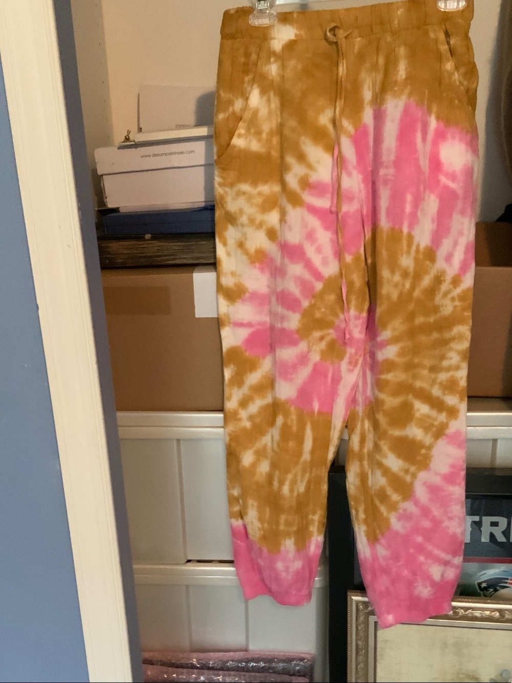 Electric & Rose Spiral Tie-Dye Joggers in Red and Mustard